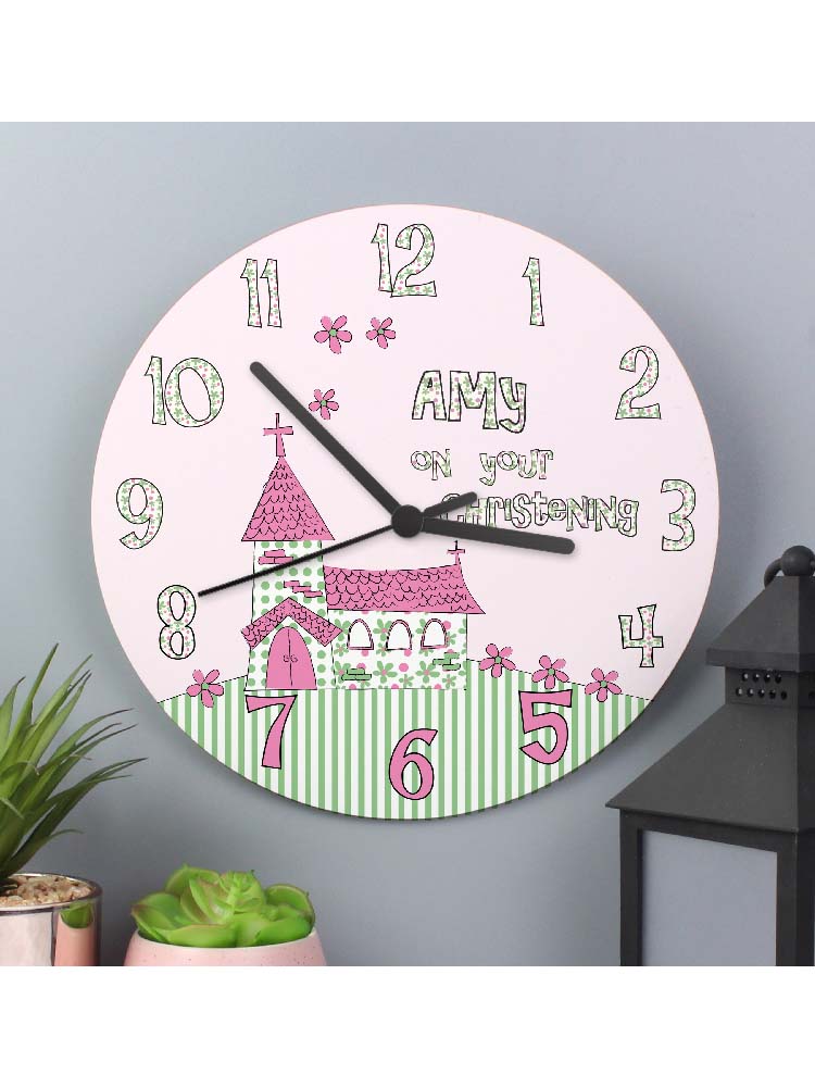 Personalised Whimsical Church Christening Clock