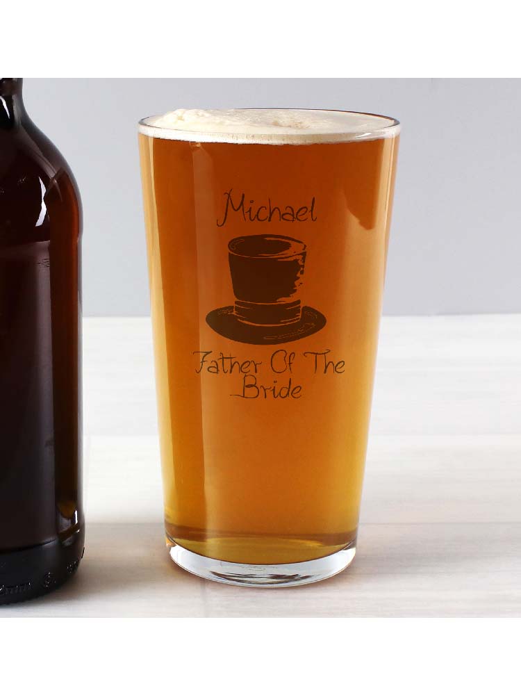 Personalised Wedding Top Hat Pint Glass