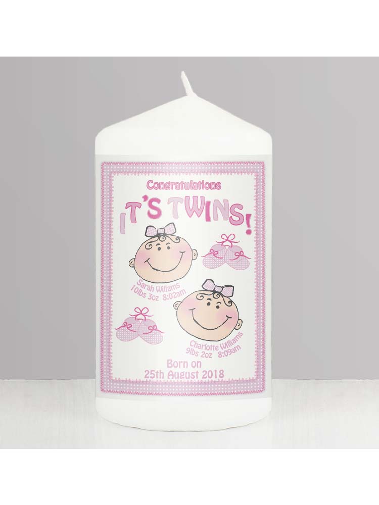 Personalised Its Twins Candle Pink