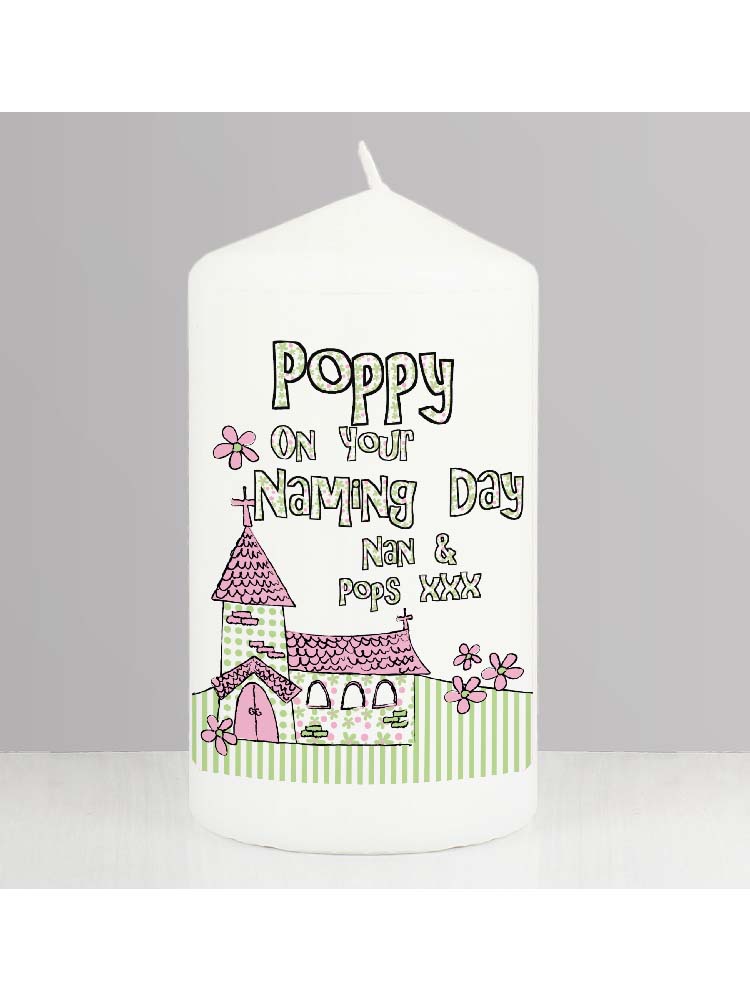 Personalised Pink Church Candle