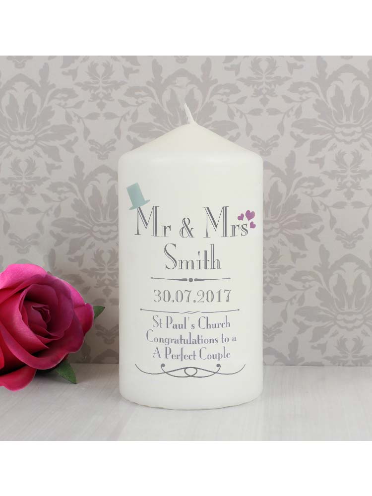 Personalised Decorative Wedding Mr & Mrs Candle