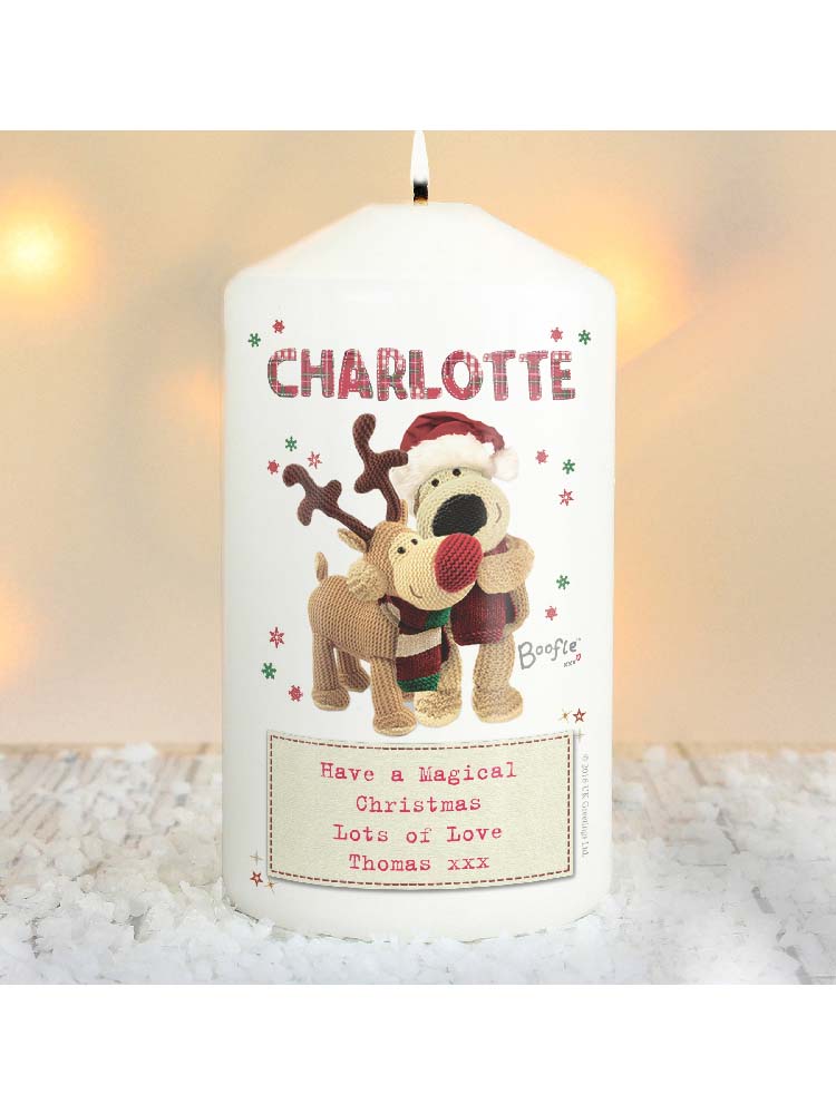 Personalised Boofle Christmas Reindeer Candle