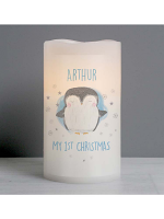 Personalised 1st Christmas Penguin LED Candle