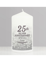 Personalised 25th Silver Anniversary Pillar Candle