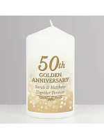 Personalised 50th Golden Anniversary Pillar Candle