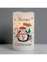 Personalised 1st Christmas Penguin LED Candle