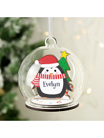 Personalised Wooden Penguin Glass Bauble