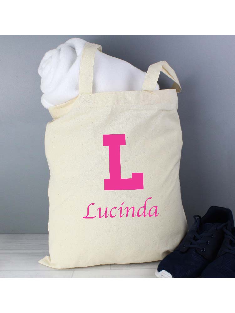 Personalised Pink Initial Cotton Bag