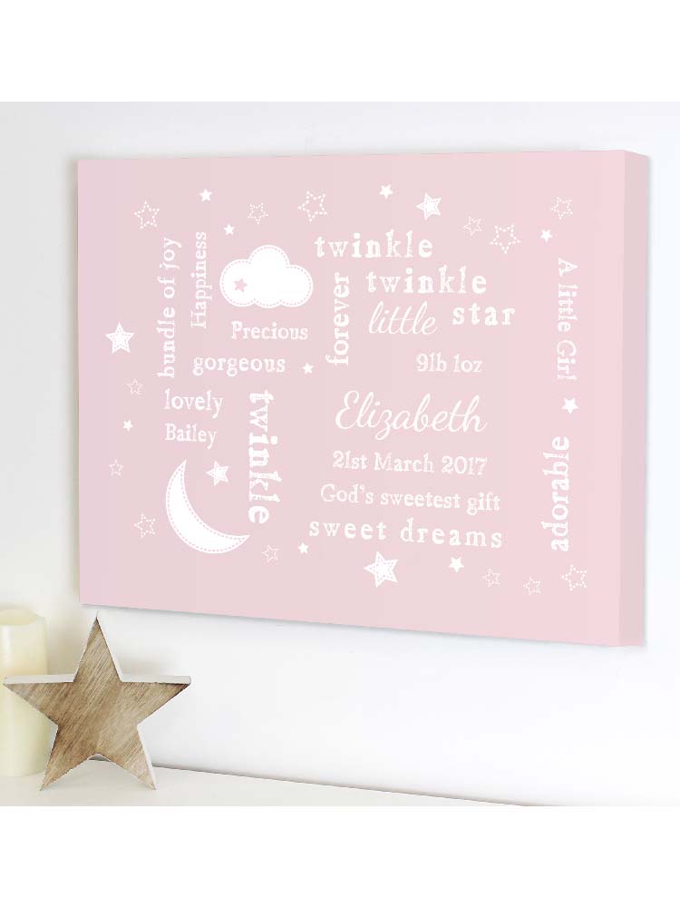 Personalised Twinkle Twinkle Typography Pink Canvas