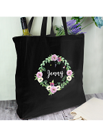 Personalised Floral Black Cotton Bag