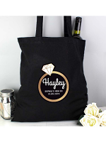 Personalised Gold Bling Ring Hen Party Black Cotton Bag