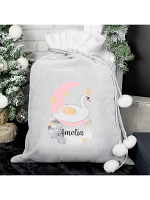 Personalised Swan Lake Luxury Silver Grey Pom Pom Sack