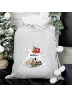 Personalised Rocking Horse Luxury Silver Grey Pom Pom Sack