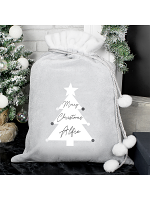 Personalised Christmas Tree Luxury Silver Grey Pom Pom Sack