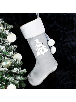 Personalised Christmas Tree Luxury Silver Grey Stocking