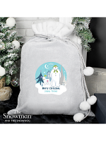 Personalised The Snowman and the Snowdog Luxury Silver Grey Pom Pom Sack