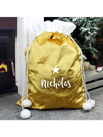 Personalised Name Only Gold Luxury Pom Pom Sack