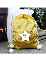 Personalised Star Luxury Pom Pom Gold Sack