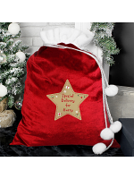 Personalised Free Text Star Luxury Pom Pom Red Sack