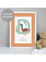 Personalised Animal Alphabet A3 White Framed Print