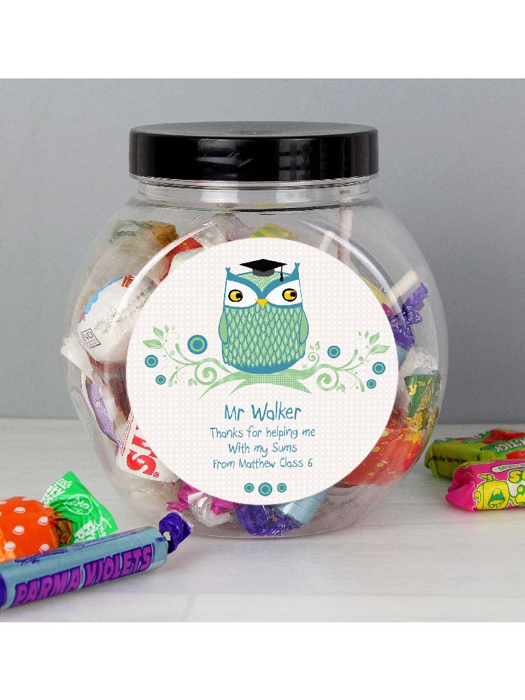 Personalised Mr Teacher Owl Sweet Jar