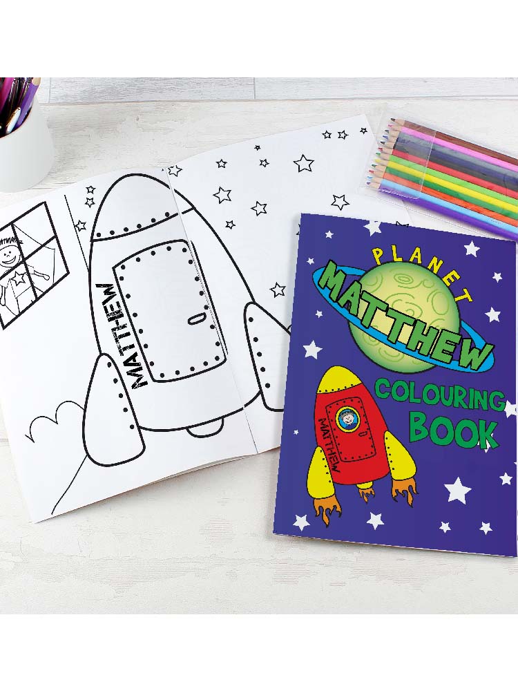 Personalised Space Colouring Book with Pencil Crayons