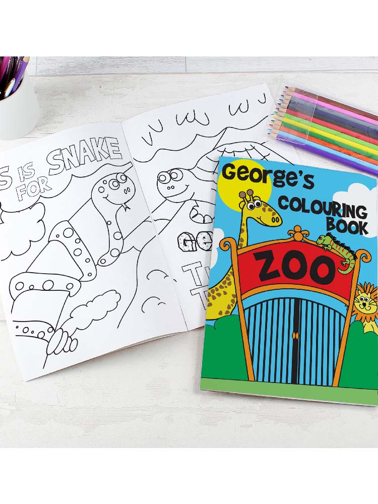 Personalised Zoo Colouring Book with Pencil Crayons