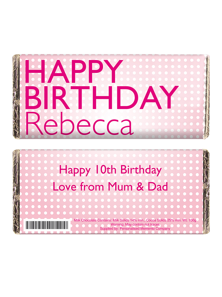 Personalised Happy Birthday Pink Dots Milk Chocolate Bar