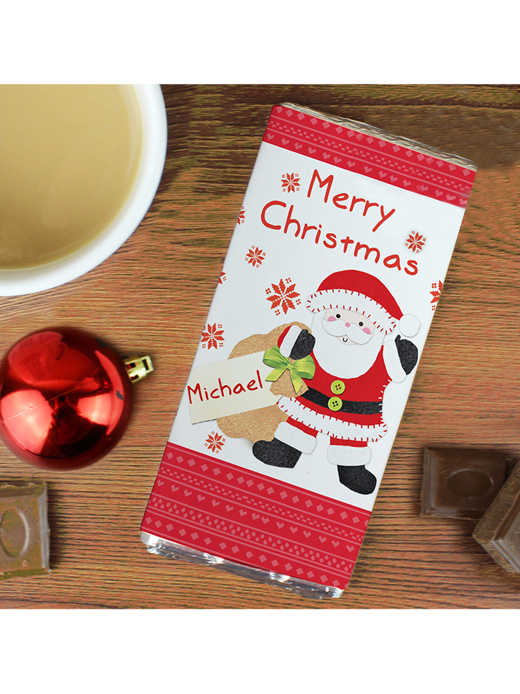 Personalised Felt Stitch Santa Milk Chocolate Bar