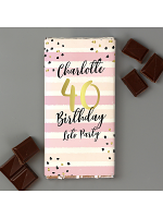 Personalised Birthday Gold and Pink Stripe Milk Chocolate Bar