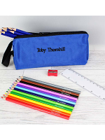 Blue Pencil Case with Personalised Pencils