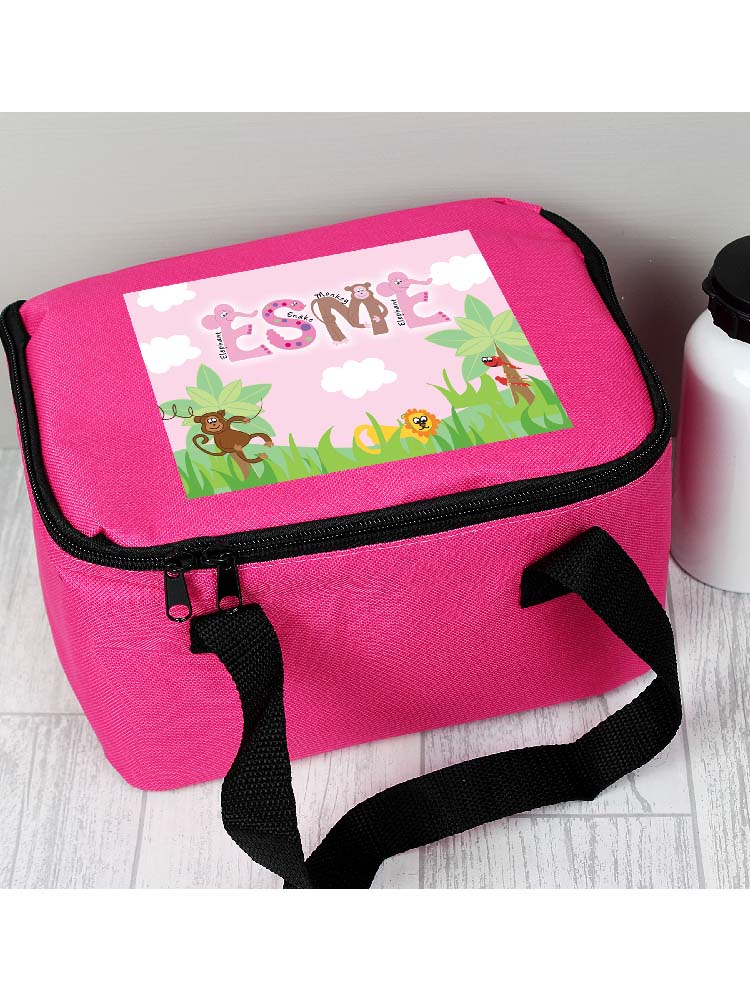 Personalised Pink Animal Alphabet Lunch Bag