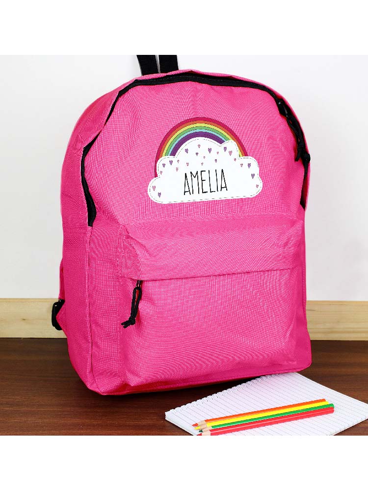 Personalised Rainbow Pink Backpack