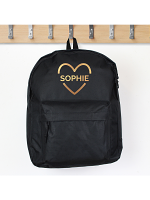 Personalised Gold Heart Black Backpack