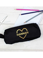 Personalised Gold Heart Black Pencil Case