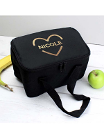 Personalised Gold Heart Black Lunch Bag