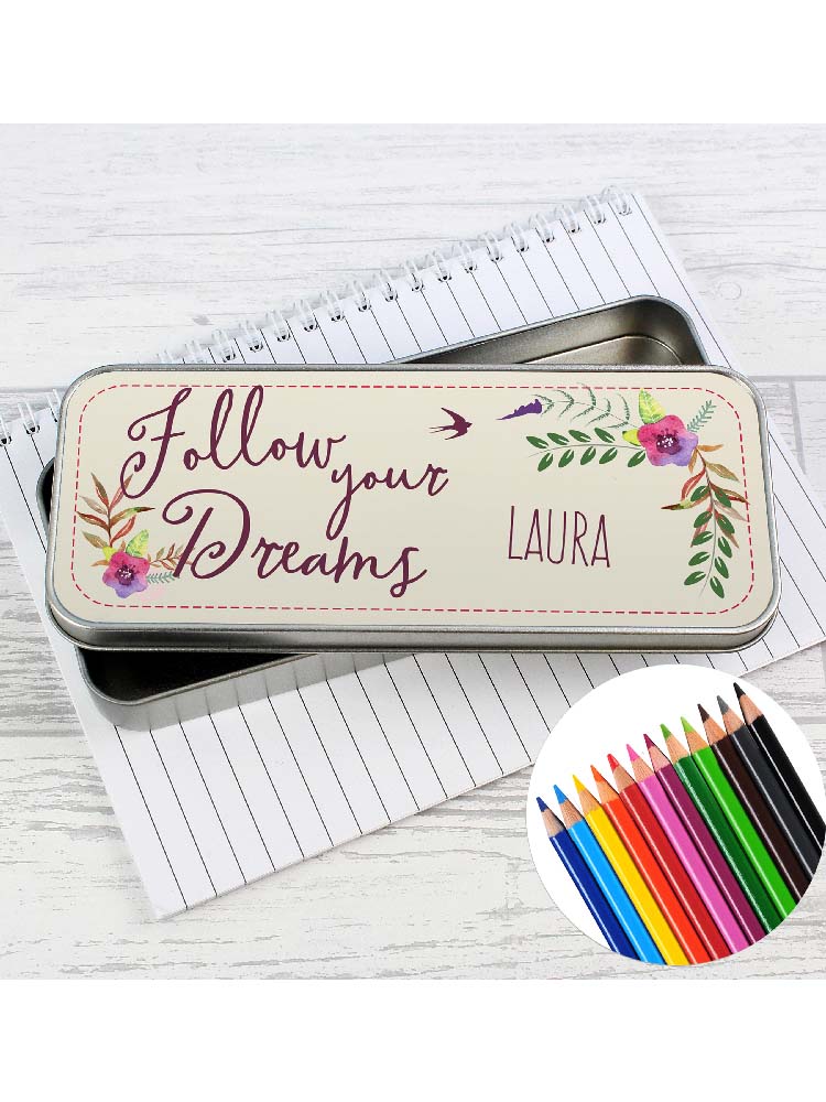 Personalised Dreams Pencil Tin with Pencil Crayons