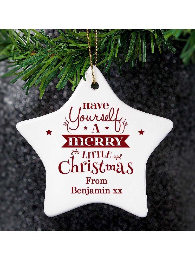 Personalised Merry Little Christmas Ceramic Star Decoration