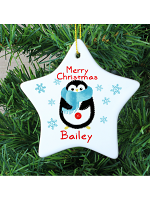 Personalised Felt Stitch Penguin Ceramic Star Decoration