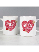 Personalised Mr and Mrs Valentine's Day Confetti Hearts Mug Set