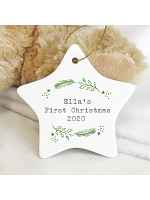 Personalised Christmas Holly Ceramic Star Decoration