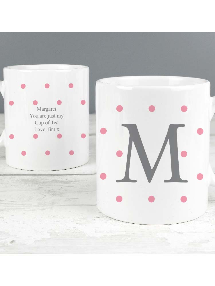 Personalised Monogram Pink Spot Mug