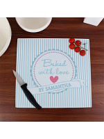 Personalised Baked With Love Glass Chopping Board/Worktop Saver