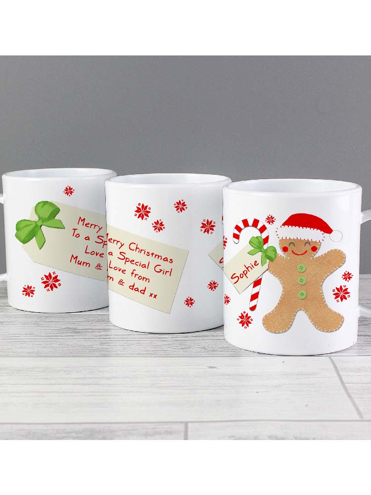 Personalised Felt Stitch Gingerbread Man Plastic Mug