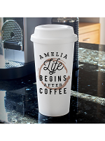Personalised 'Life Begins After Coffee' Double walled Travel Mug