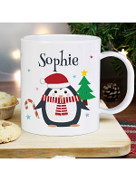 Personalised Christmas Penguin Plastic Mug