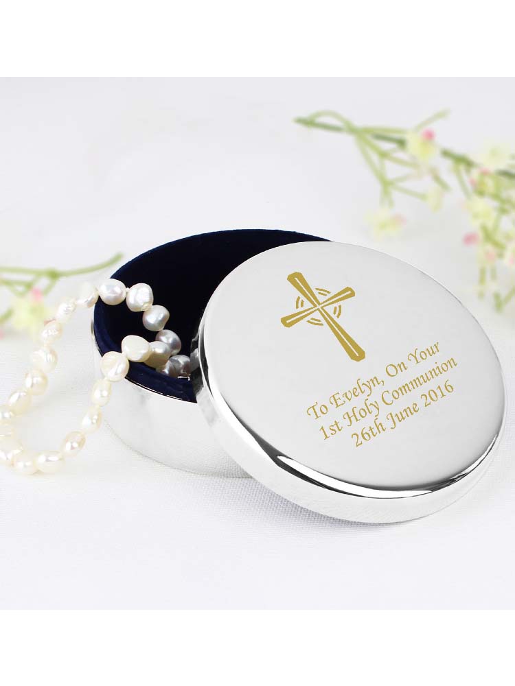 Personalised Gold Cross Trinket Box - Ideal For Rosary Beads