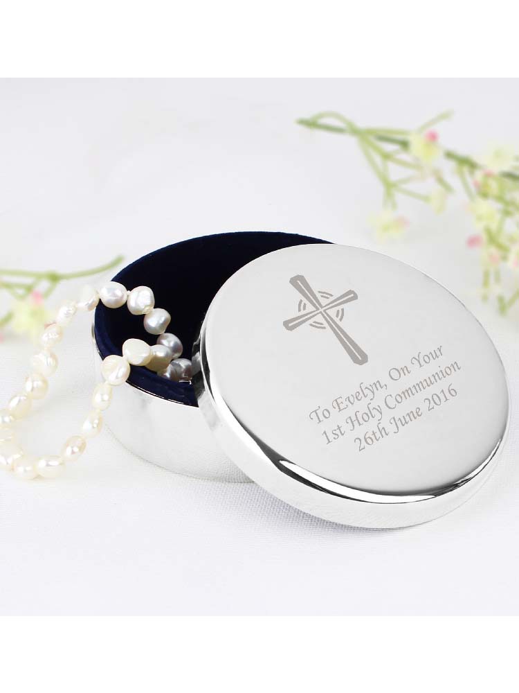 Personalised Silver Cross Trinket Box - Ideal For Rosary Beads