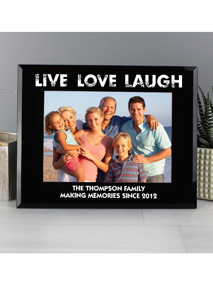 Personalised Live Love Laugh Black Glass 7x5 Photo Frame