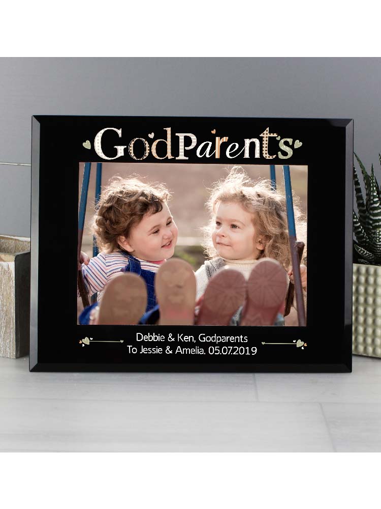 Personalised Godparents Black Glass 7x5 Photo Frame